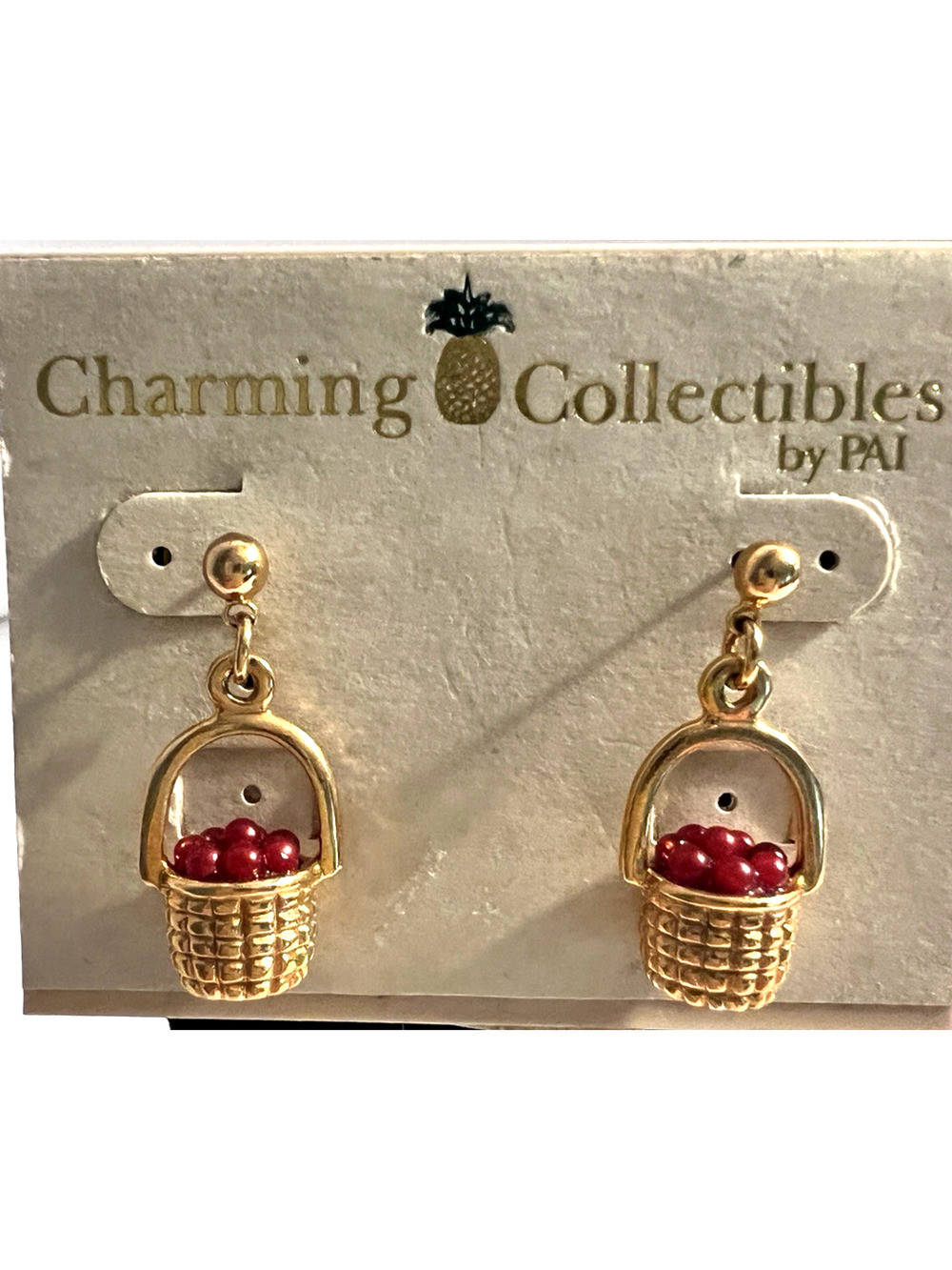 Charming Collectibles EARRINGS by PAI Fruit Basket of Apples NWT STATEMENT